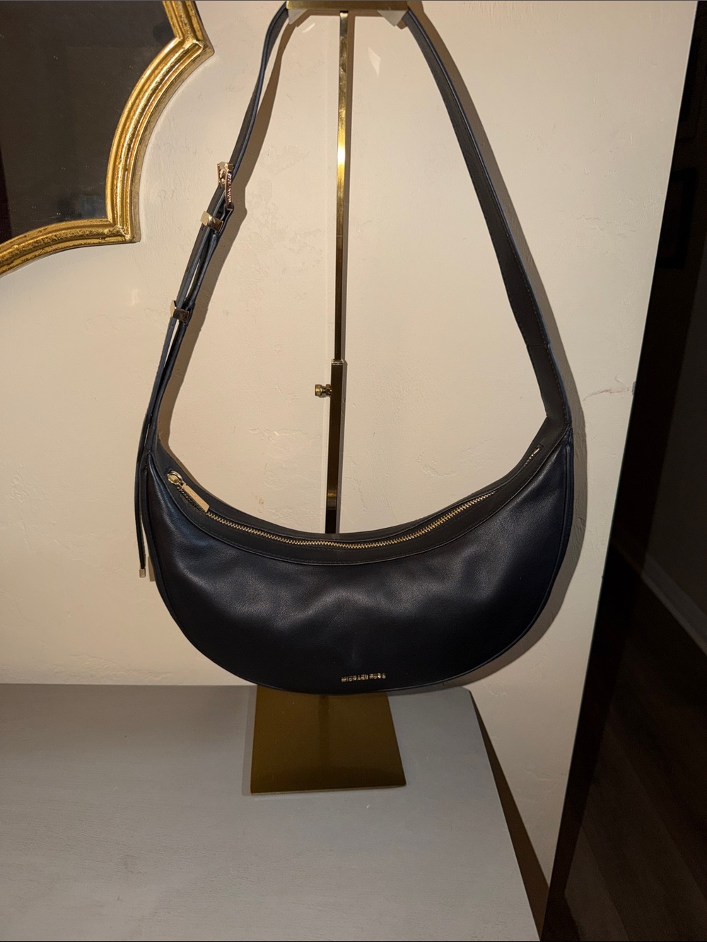 Michael Kors Black Crescent Shoulder Bag with Gold Hardware